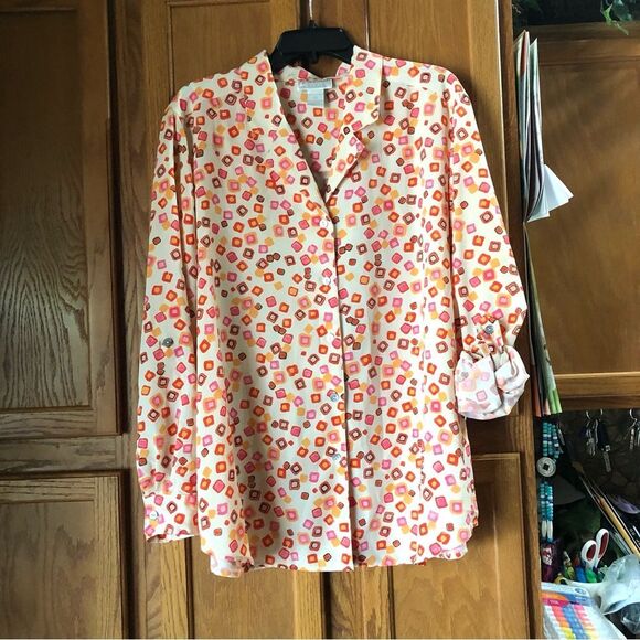 JORDAN WOMAN Collared Buttons Geometric Roll Tab Sleeve Blouse - 20 - Picture 8 of 13